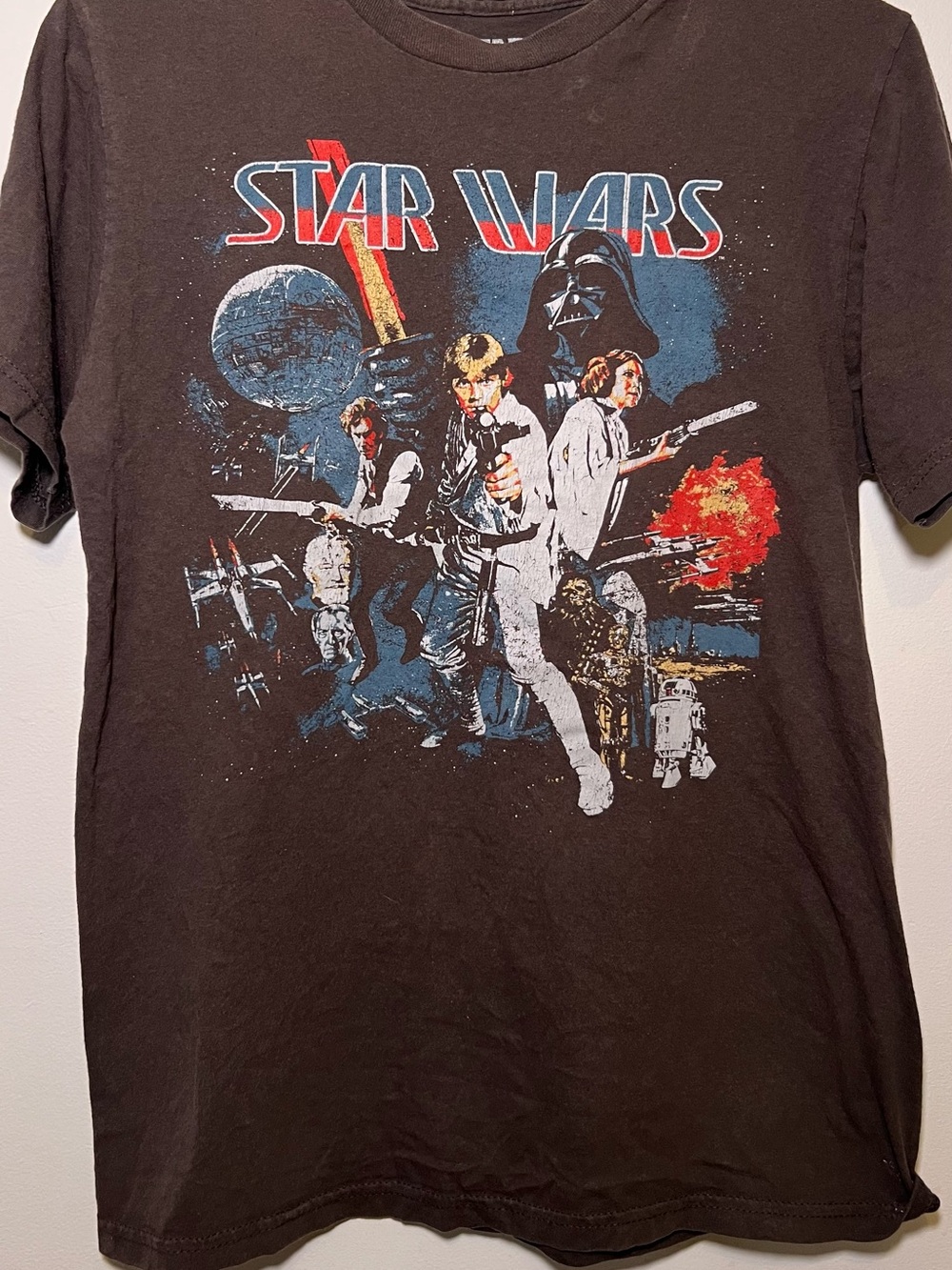 Star Wars Men’s Short Sleeve Tee - Black with Red Blue White Graphic
